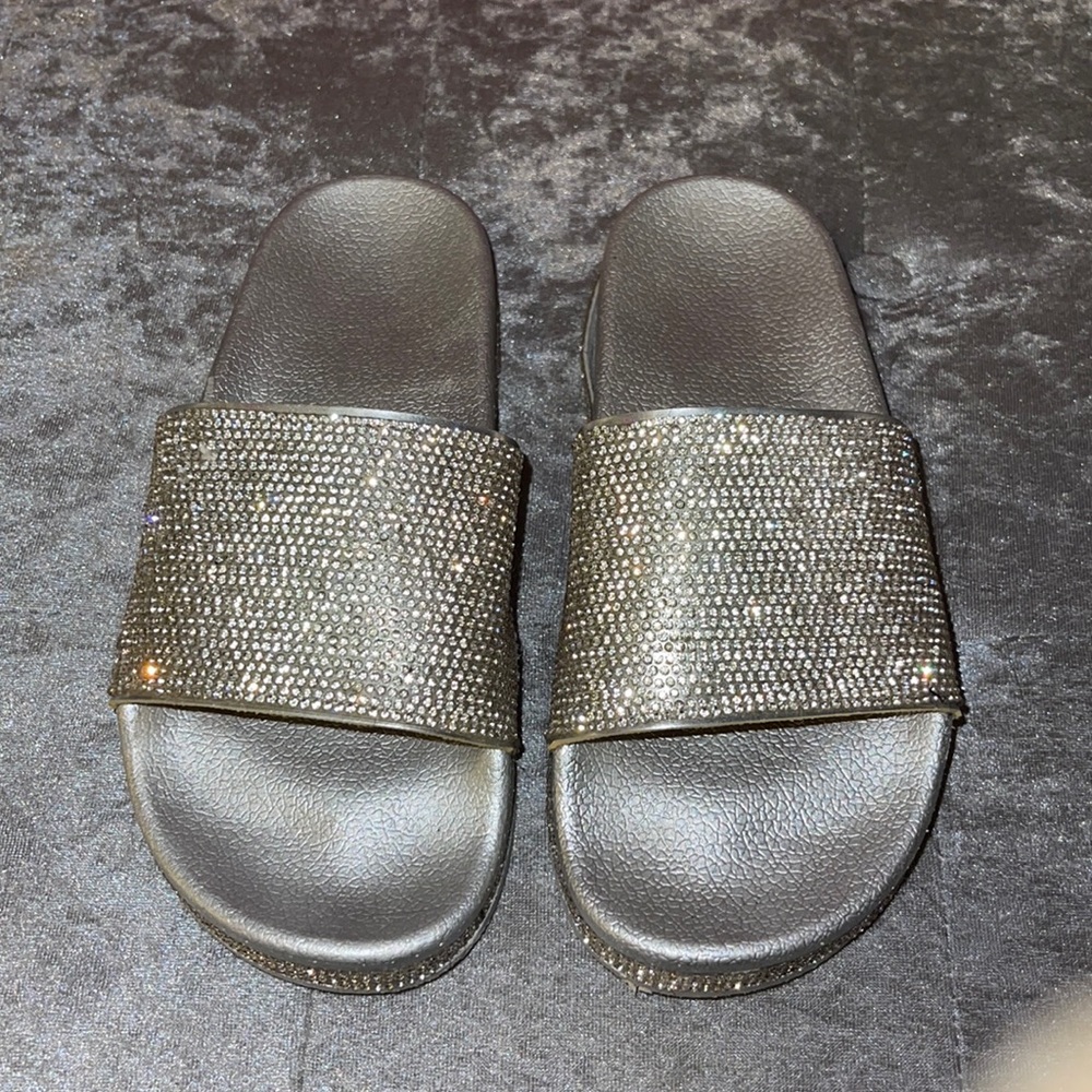 Rhinestone silver slides